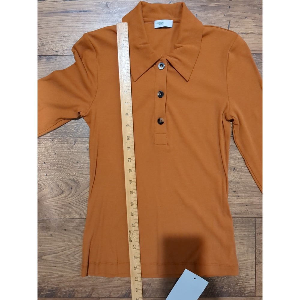 NWT Rosetta Getty Womens Sz M Fitted Wo Long Sleeve 3 Button Collared Polo Shirt - Picture 3 of 14